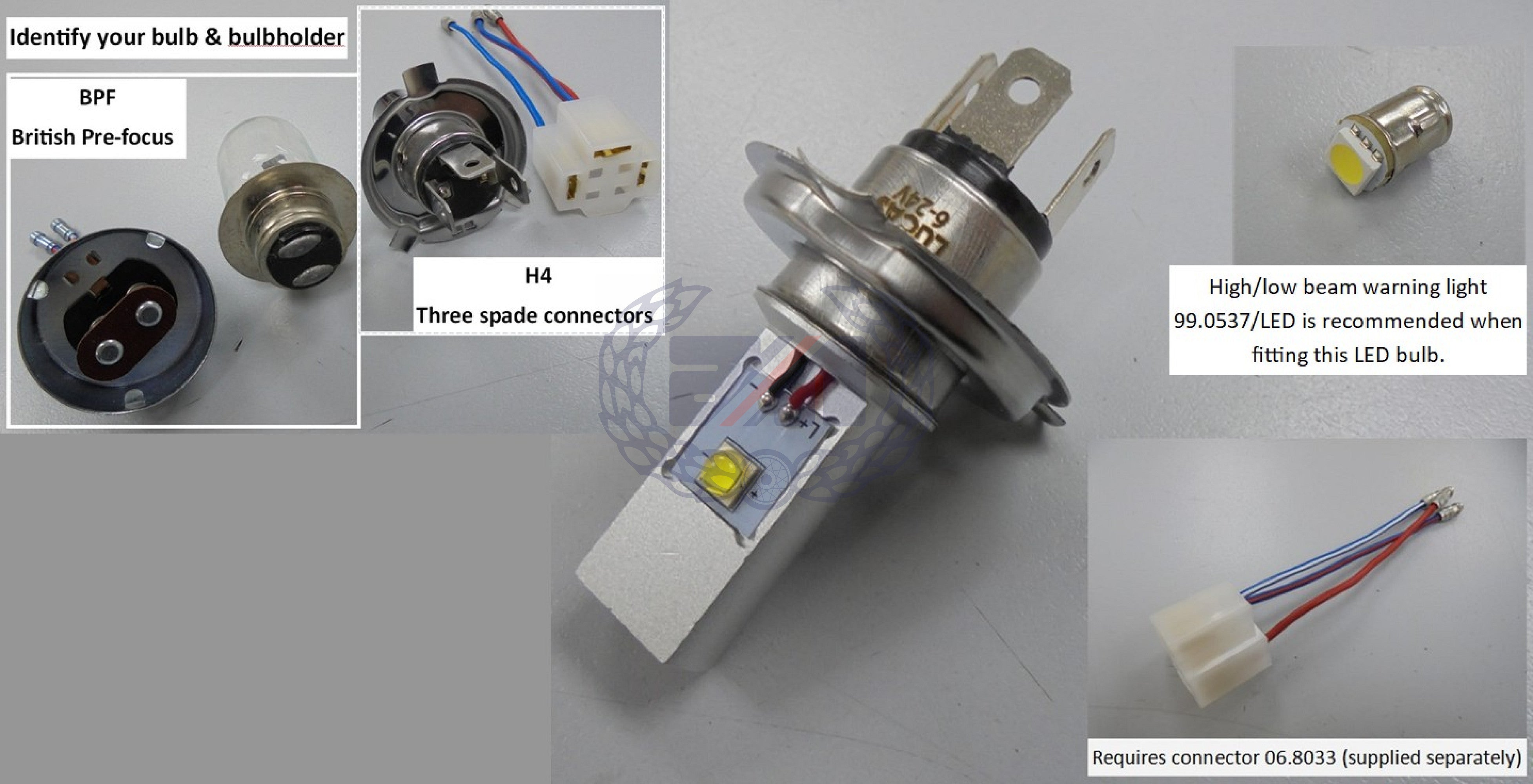 LUCAS LED Headlight Bulb H4 fitting 6-24V. For use on Positive or Negative systems.