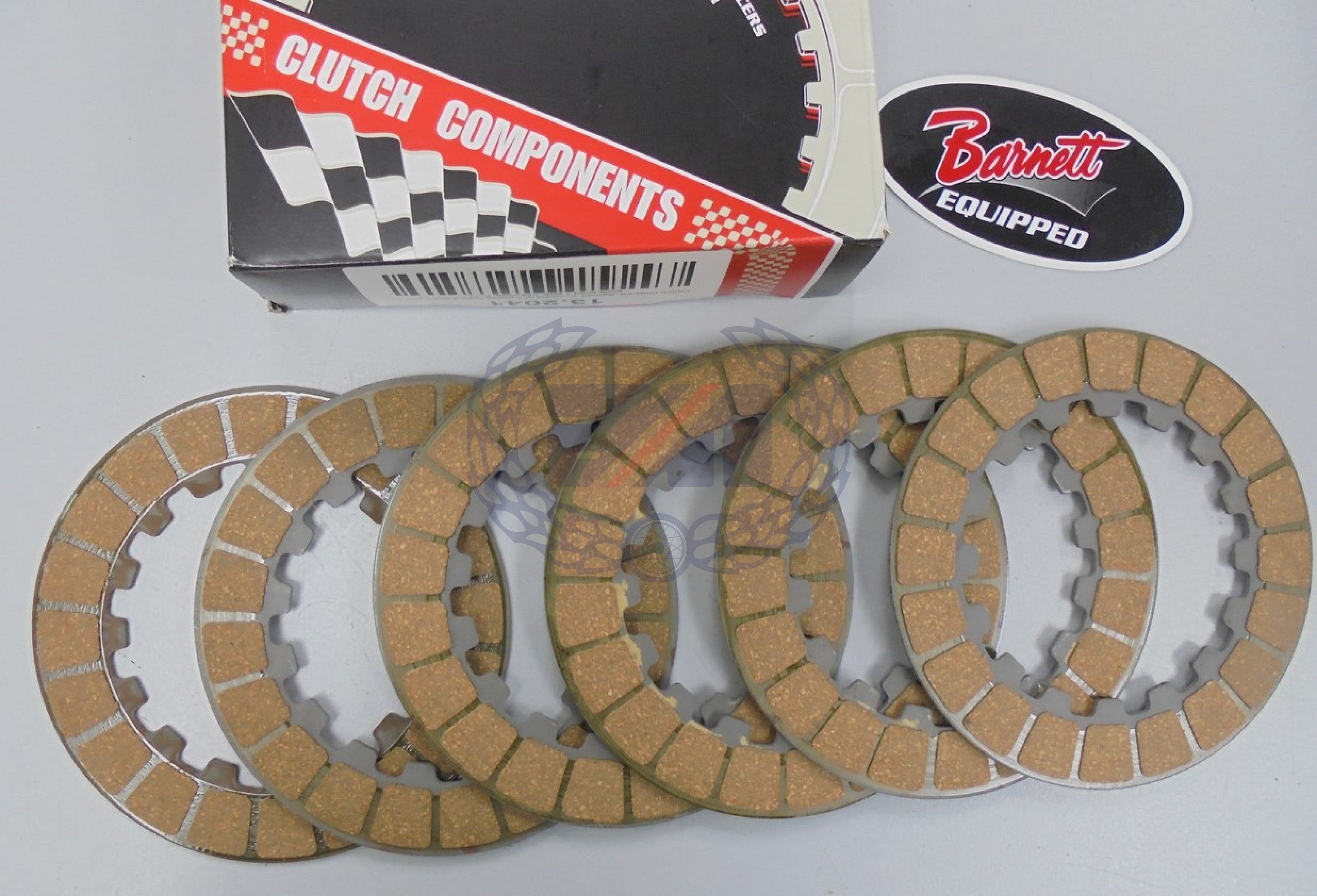 Set of 6 Barnett USA bonded metal friction plates. Consists of 5 friction plates lined double sided and 1 friction plate lined single sided. 650SS Atlas, P11 N15 G15