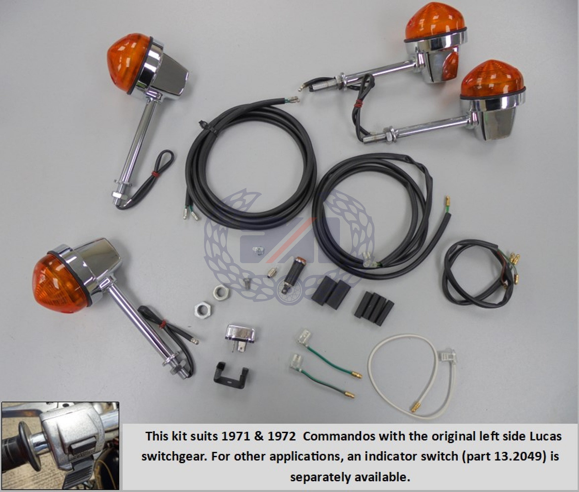INDICATOR KIT Lucas (4 LONG STEM) FOR 1971 and 1972 COMMANDO with Lucas cast switchgear. With instructions