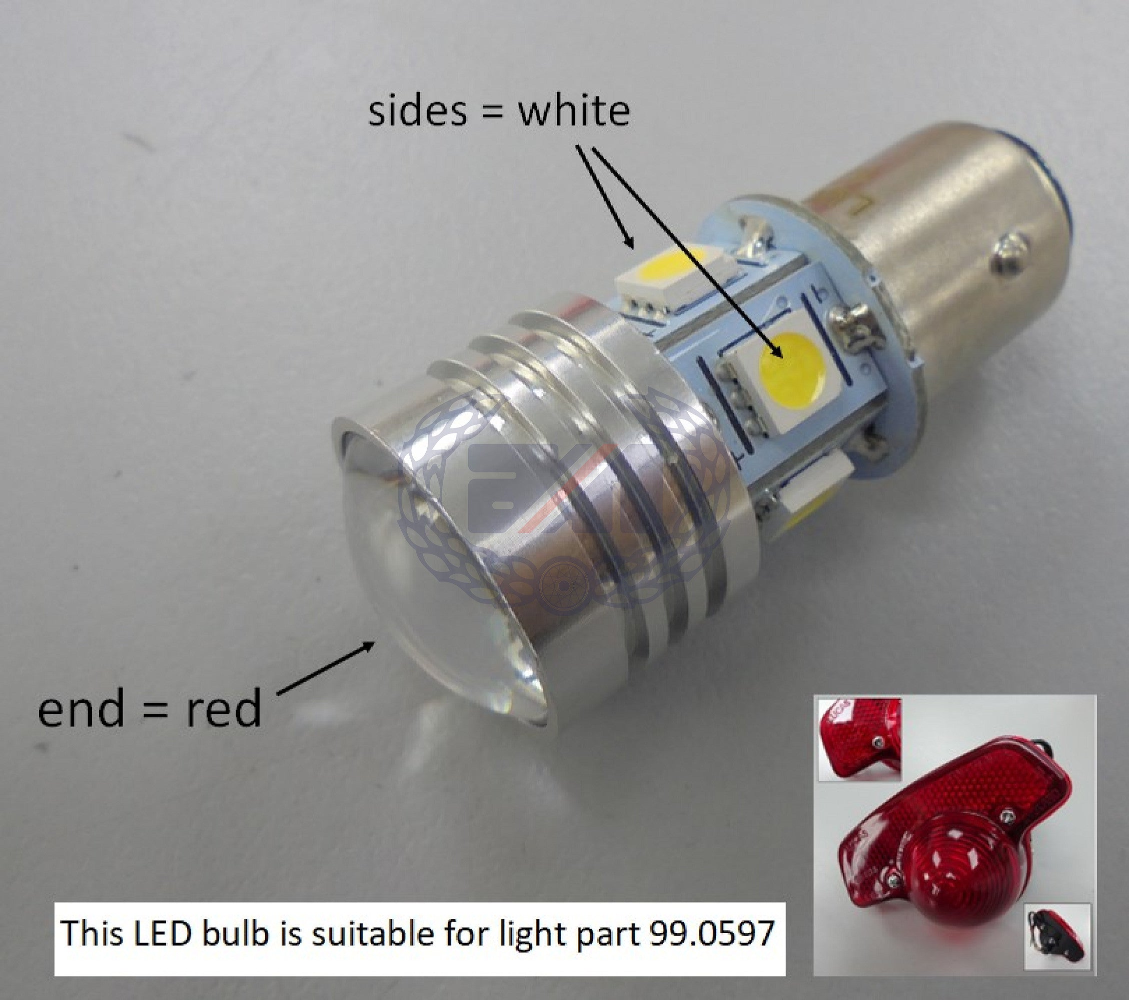 LUCAS LED Stop/Tail Bulb 12V BAY15D fitting suitable for Lucas 564, 529 and 679 rear lights.For use on Positive or Negative systems.