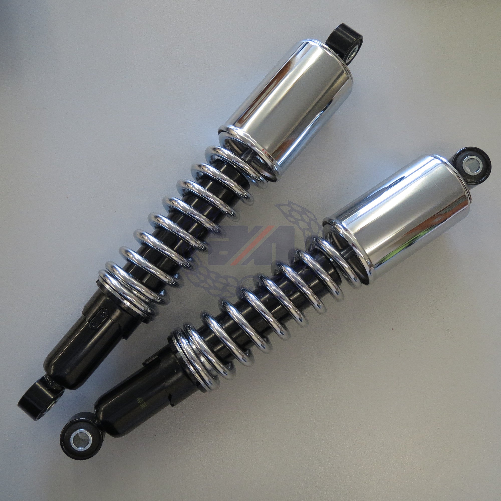 REAR SUSPENSION UNITS - CHROME TOP SHROUDS GIRLING TYPE (PAIR) Distance between centres: 12.9 inches Spring rate: 118 lbs/inch