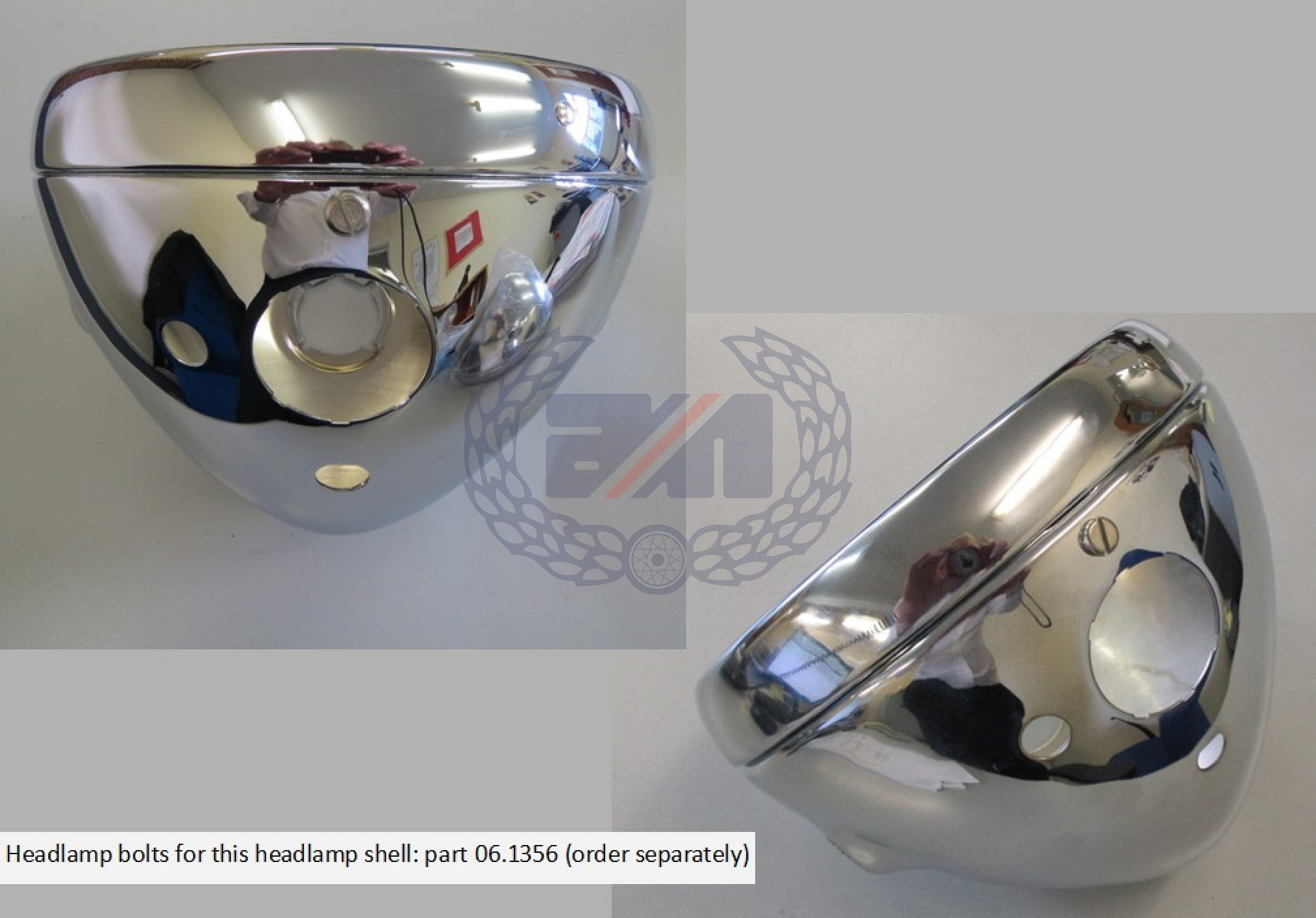 HEADLAMP SHELL & RIM 7 inch diameter (with AMMETER, SWITCH & ONE LIGHT HOLE) 1968 to 1970 (54523999) Made & chrome plated in England