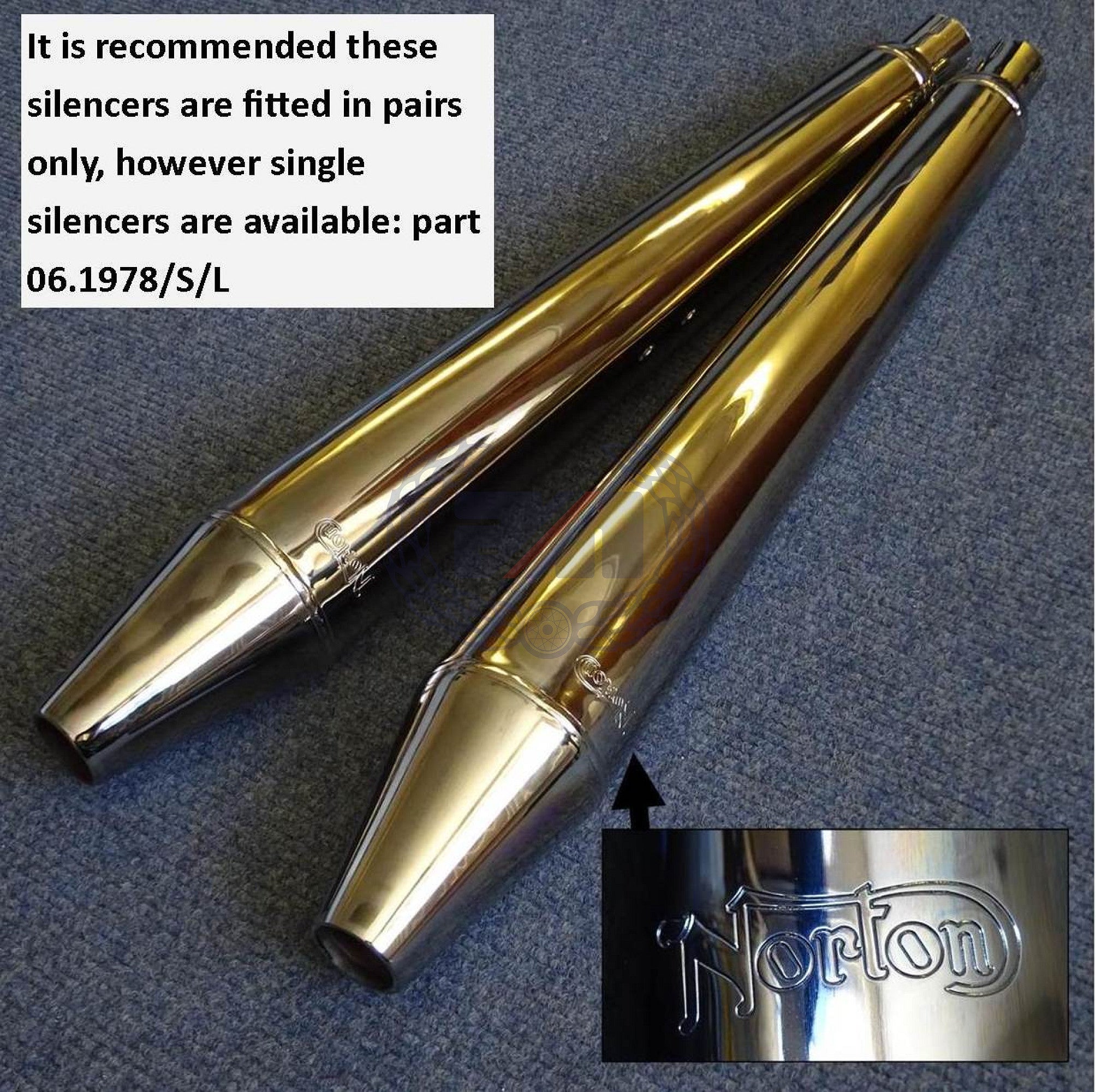 SILENCER with SEAMED END CONE & ORIGINAL SPECIFICATION SOUND DEADENING with NORTON LOGO  (PAIR)